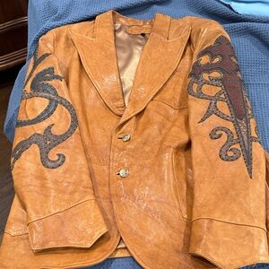 Men's Brown Leather Jacket with Black Detailing